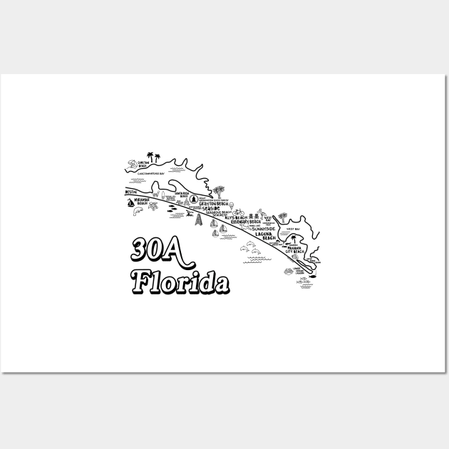 30A Florida Map Art Wall Art by fiberandgloss